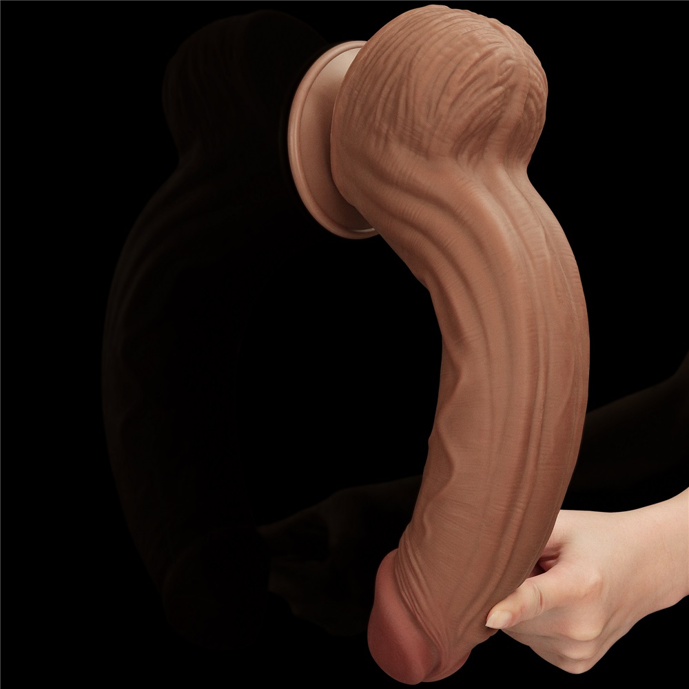 Made of realistic dual-layer sliding-skin material for Iifel... Lovetoy - 12" Sliding Skin Dildo - Brown photo-6