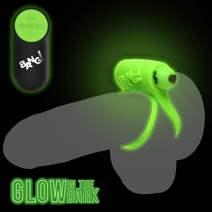 Add a little more sensation for both you and your partner to... Bang! - 28X Glow Vibro Ring - Green photo-5