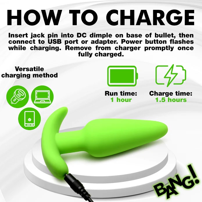 Try out some backdoor fun with this slim, glowing butt plug!... Bang! - 21X Glow Butt Plug - Green photo-6