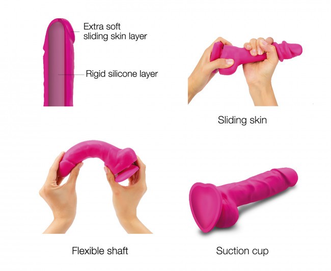 The only dual density silicone Sliding skin realistic dildo ... Strap-On-Me - Sliding Skin Dildo M - Fuchsia photo-7