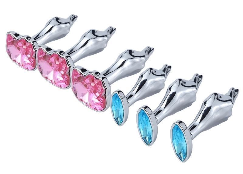 Silver palm anal plug with diamond oval bottom finished MT - Gem Anal Hand Plug M-size - Blue photo-10