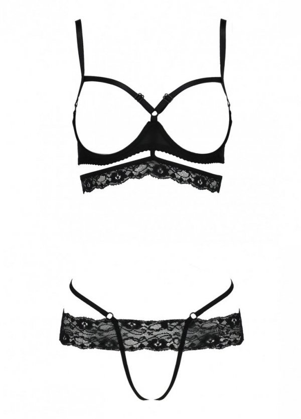 Beautiful, black set created from elegant pleneum. Cut-out b... Passion - Saria Set w Open Bra - Black - L/XL photo-5
