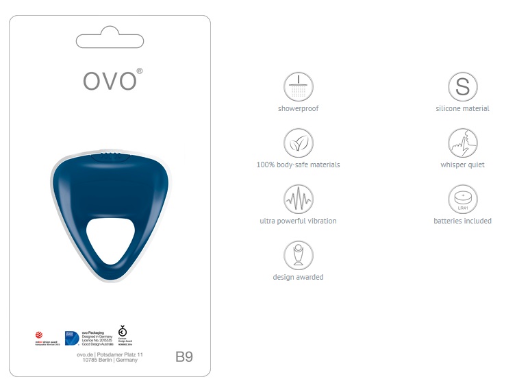 ovo B9 is made of 100% body safe silicone, with soft and... Ovo - B9 Vibro Ring - Blue photo-5