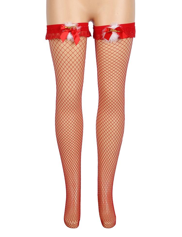 Accented with a white fuzzy bow in a Christmas style, classi... Ohyeah - Bow Mesh Stocking - Red - XL photo-7
