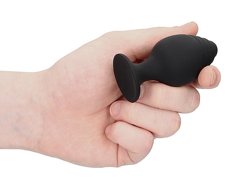 This butt plug is made of silky soft silicone and is tapered... Ouch - Rippled Butt Plug Set - Black photo-3