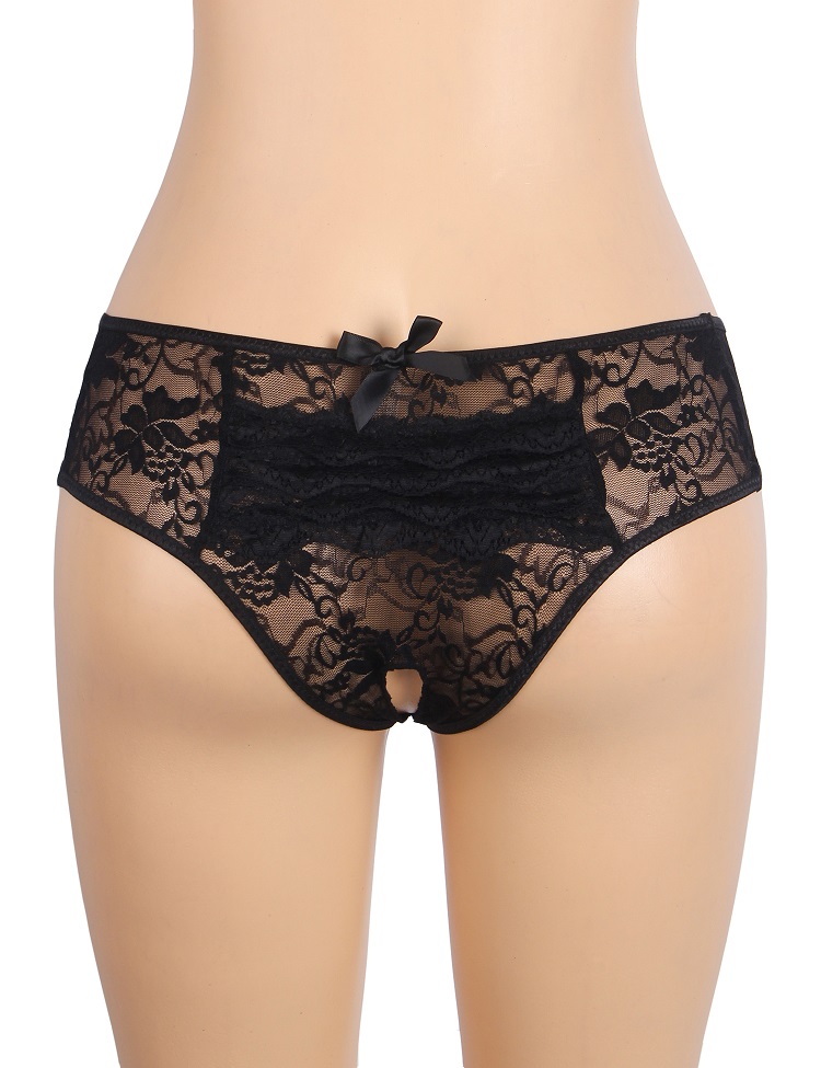 Waist and leg elastic band design, great elasticity, fits th... Ohyeah - Lace Crotchless Panty - Black - 2XL photo-8