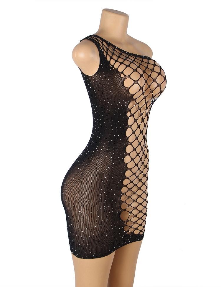 Sparkle glitter rhinestone fishnet hollow dress
Material&nb... Ohyeah - Glitter Fishnet Dress - Black - M photo-9