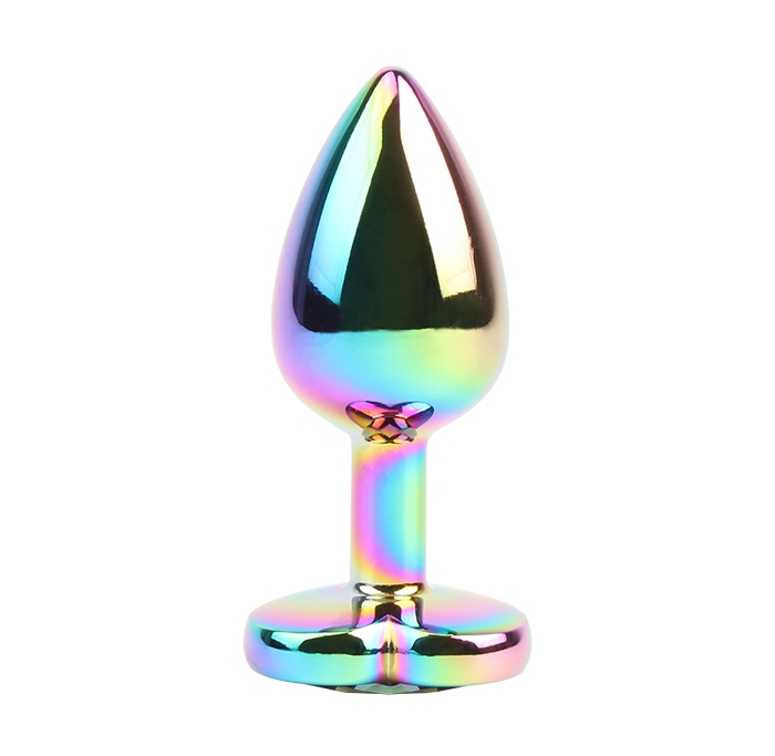 Rainbow metal plug for anal play and training, Tapered easy ... Chisa - Heart Butt Plug - Rainbow photo-3