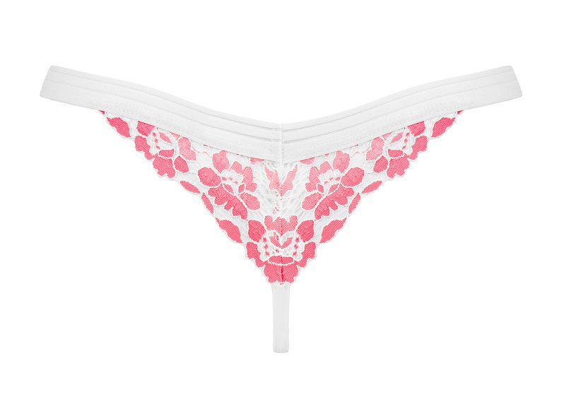 Thong from the Bloomys collection with an elegant, floral la... Obsessive - Bloomys Thong - White/Pink - L/XL photo-7