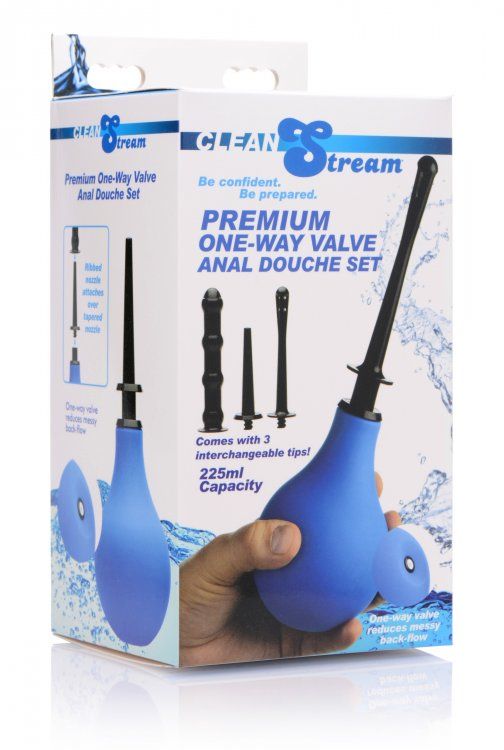 Take your pick between three nozzles with this versatile ene... CleanStream - Premium One-Way Valve Anal Douche Set - Blue photo-5