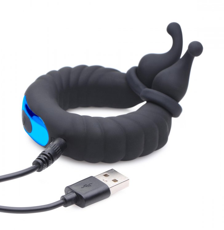This ribby cock and ball ring is built for versatile vibes! ... Trinity Vibes - 10X Cobra Dual Cock Ring - Black photo-6