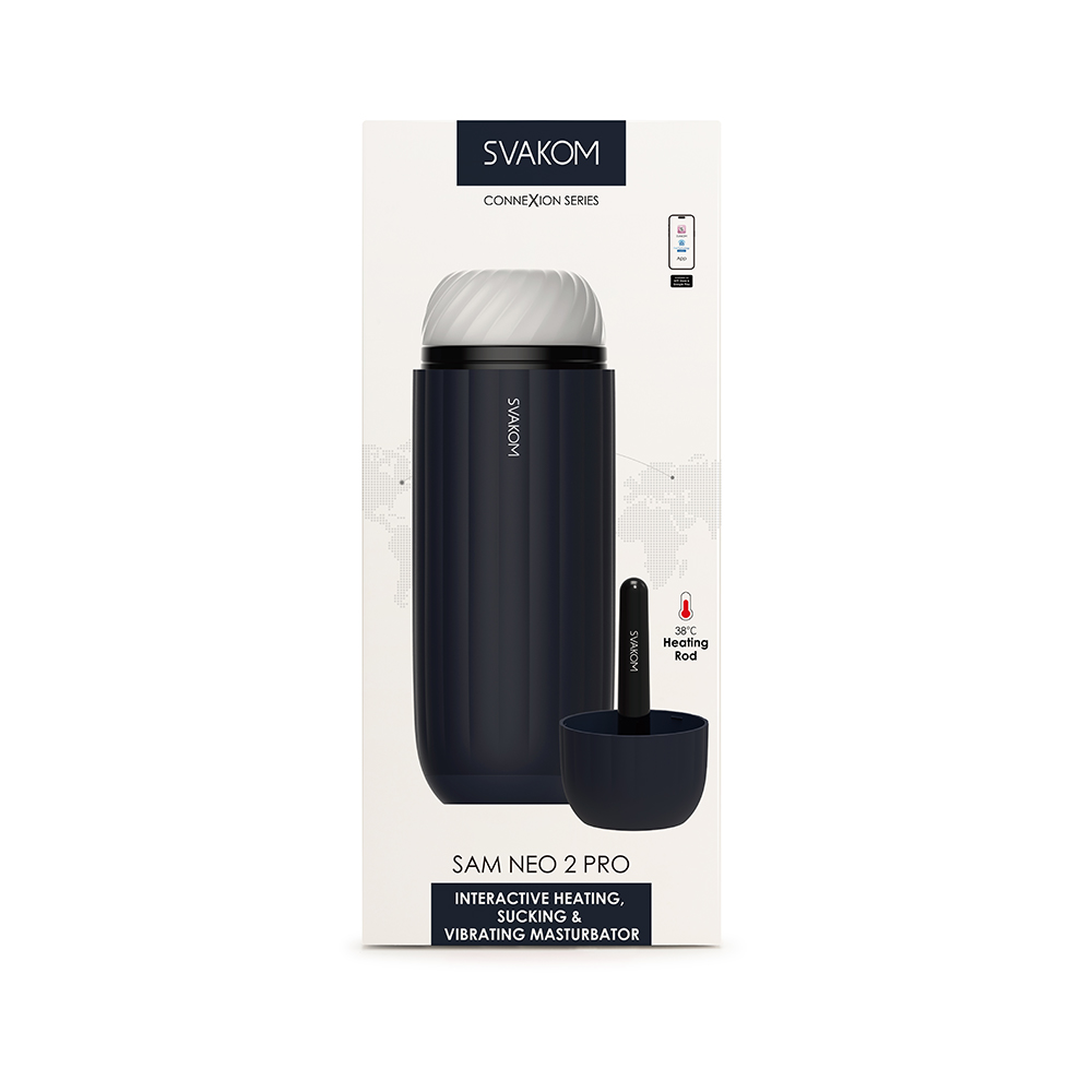 Stronger suction with real heat. The Sam Neo 2 Pro uses a he... SVAKOM - Sam Neo 2 Pro Interactive Heating Masturbator - Dark Blue photo-11