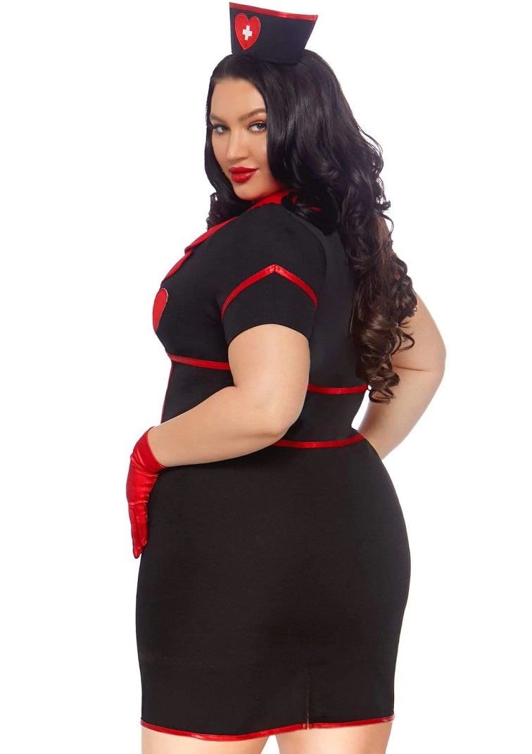 Get hearts racy in the 2 PC Bedside Babe plus size Halloween... Leg Avenue - Bedside Babe Nurse Costume - Black - Plus size photo-2