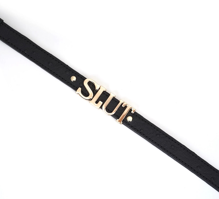 Made of Double layer ostrich skin pattern cow leather.
Shini... Liebe Seele - Demon Kiss Slut Collar - Black photo-4