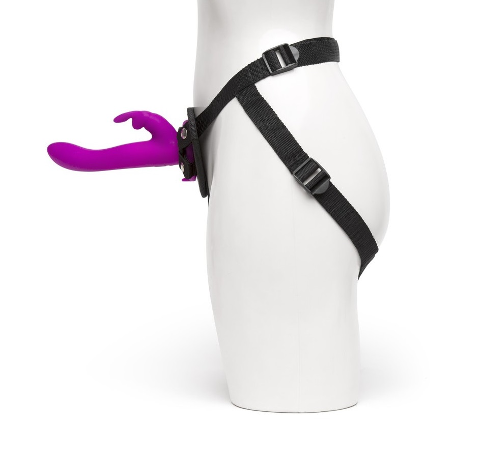 Harness with stimulator in the shape of a bunny made of sili... Happy Rabbit - Vibro Strap-On Harness Set - Purple photo-2