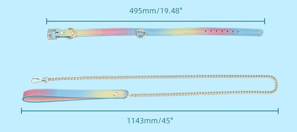 PU collar & leash over 1 meter MT - Collar & Leash - Rainbow Blue photo-7