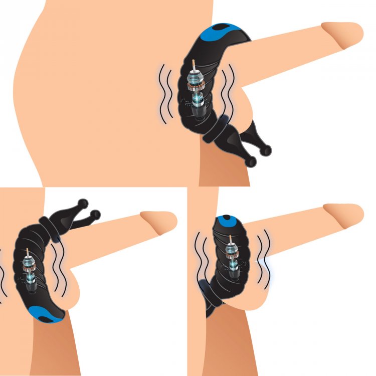 This ribby cock and ball ring is built for versatile vibes! ... Trinity Vibes - 10X Cobra Dual Cock Ring - Black photo-5