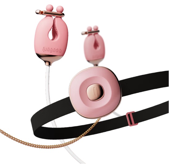 Vibrating Nipple Clamps and Choker set with the controller h... Qingnan - Vibro Nipple Clamps Set #2 - Pink photo-7