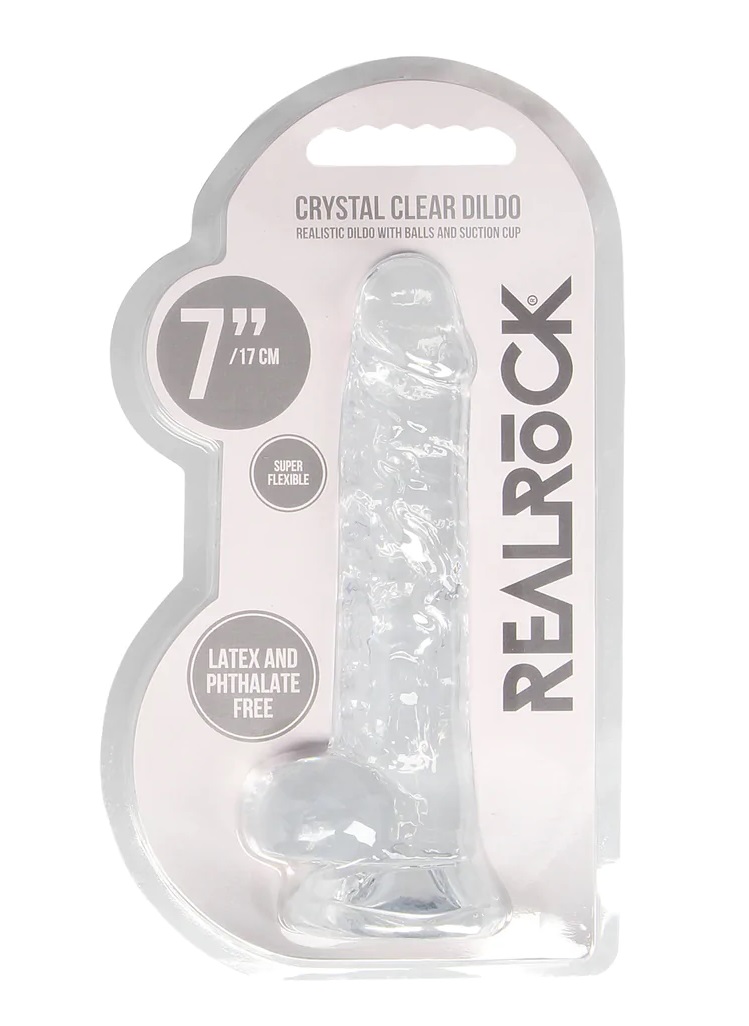 This REALROCK CRYSTAL CLEAR model has been designed with rea... RealRock - 7" Realistic Dildo w Balls - Clear photo-8