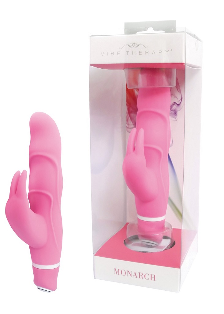 Vibrator with soft surface and a rabbit-shaped clitoral stim... Vibe Therapy - Monarch Rabbit Vibrator - Pink photo-2
