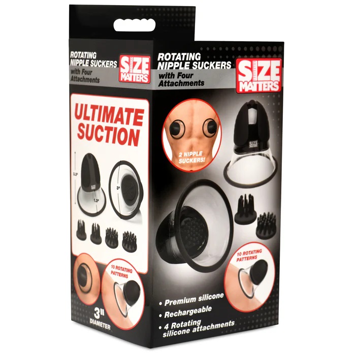 For those who want to expand the potential for arousal from ... Size Matters - 10X Rotating Nipple Suckers - Black photo-10