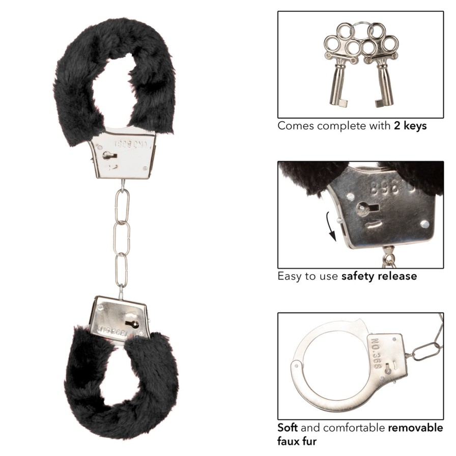 Let your lover take the lead and indulge in sensationally en... CEN - Playful Furry Cuffs - Black photo-6