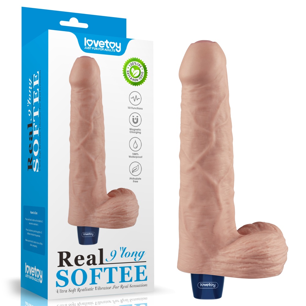 Boasting a lifelike realistic design, Lovetoy Real softee di... Lovetoy - 9" Real Softee Vibro Dildo - Flesh photo-15