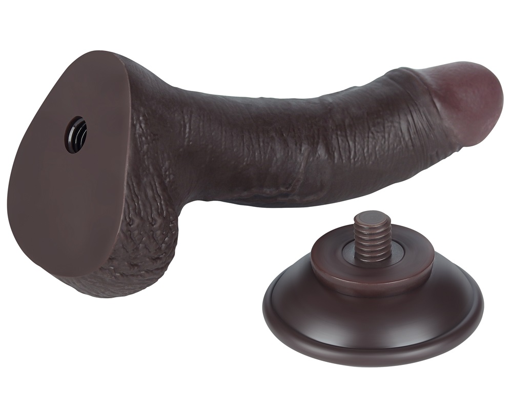 Made of realistic dual-layer sliding-skin material for Iifel... Lovetoy - 7.5" Curved Sliding Skin Dildo - Brown photo-10