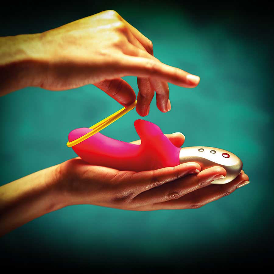The neon yellow band on this rechargeable MiniVIBRATOR exude... Fun Factory - Vibe Amorino USB - Pink photo-7