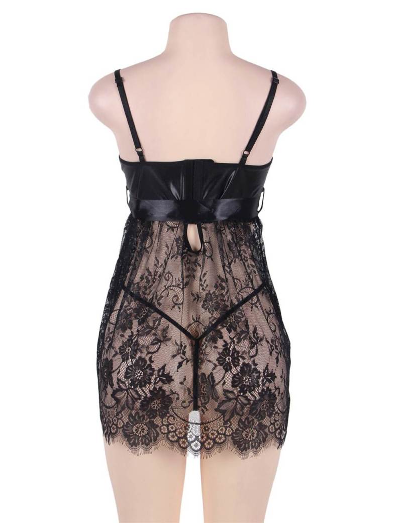 Sexy Eyelash Lace Chest Pad Sleepwear with Thong
Material&n... Ohyeah - Lace Chest Pad Babydoll - Black - XL photo-6
