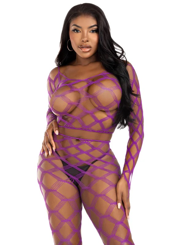 Get pulses racing in this ultra hot 2 piece net crop top and... Leg Avenue - Never Say Never Crop Set - Violet photo-8