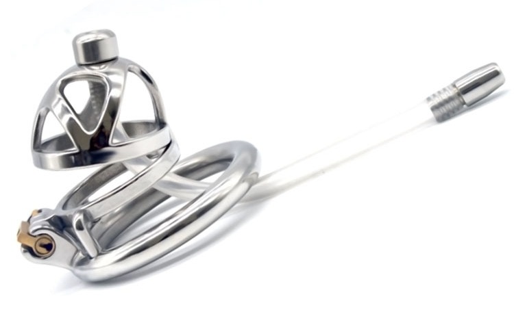 Total high: 49mm &n... FAAK - Chastity Cage 04 w Catheter 45mm - Silver photo-4