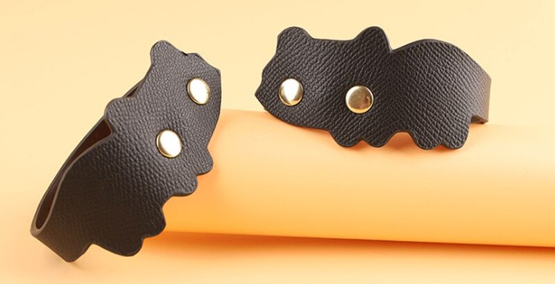 Black Cat Ankle Cuffs Real Leather MT - Cat Leather Ankle Cuffs - Black photo-9