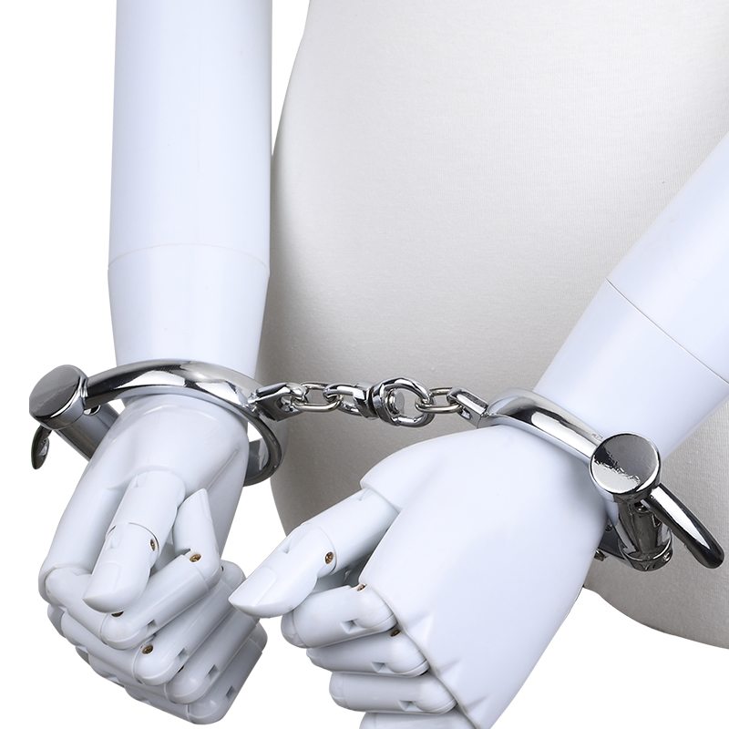 Restraint vintage styleed locked wrist cuffs MT - Old Style Darby Handcuffs - Silver photo-2