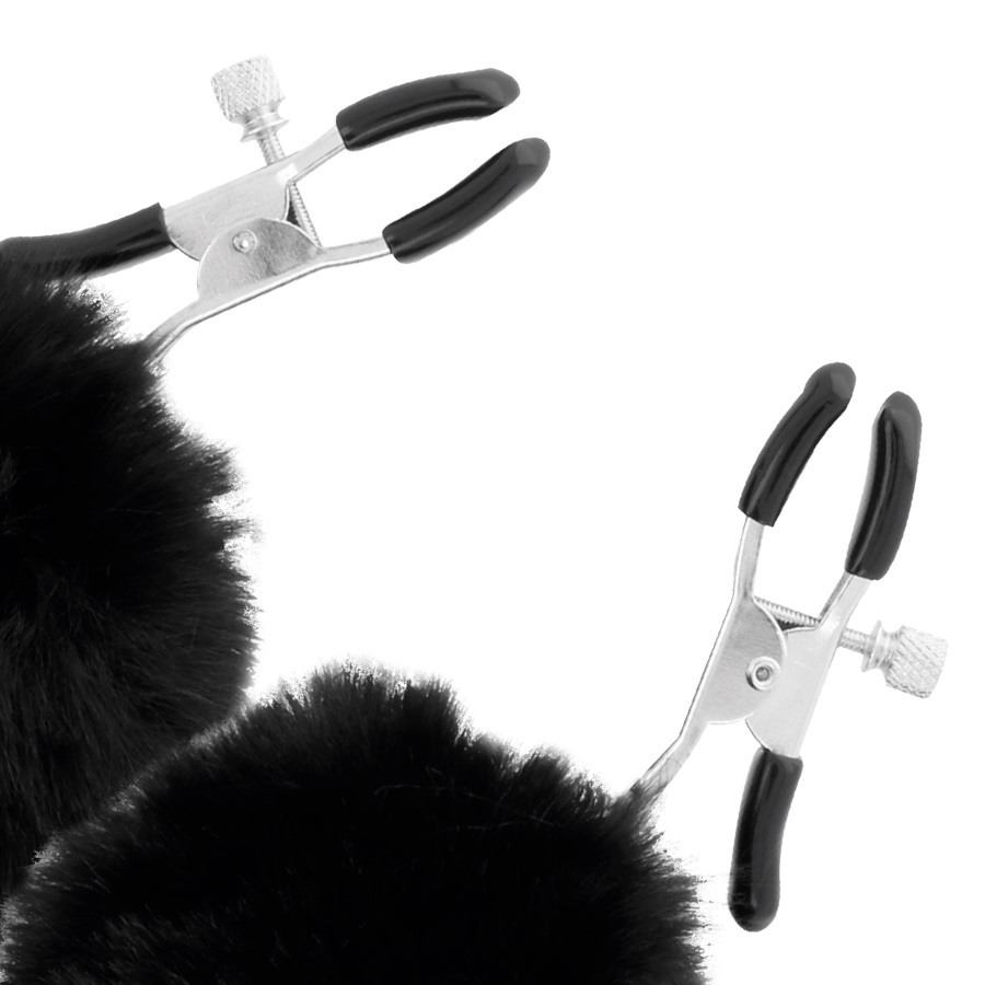 Fully adjustable nipple clamps for him or her. It has soft s... Darkness - Fur Ball Nipple Clamps - Black photo-2