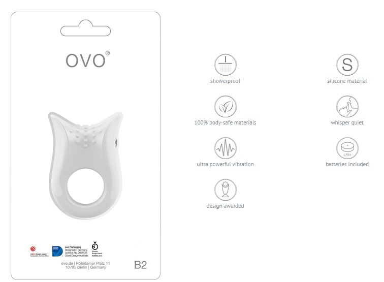 ovo B2 is made of 100% body safe silicone, with soft and... Ovo - B2 Vibro Ring - White photo-5