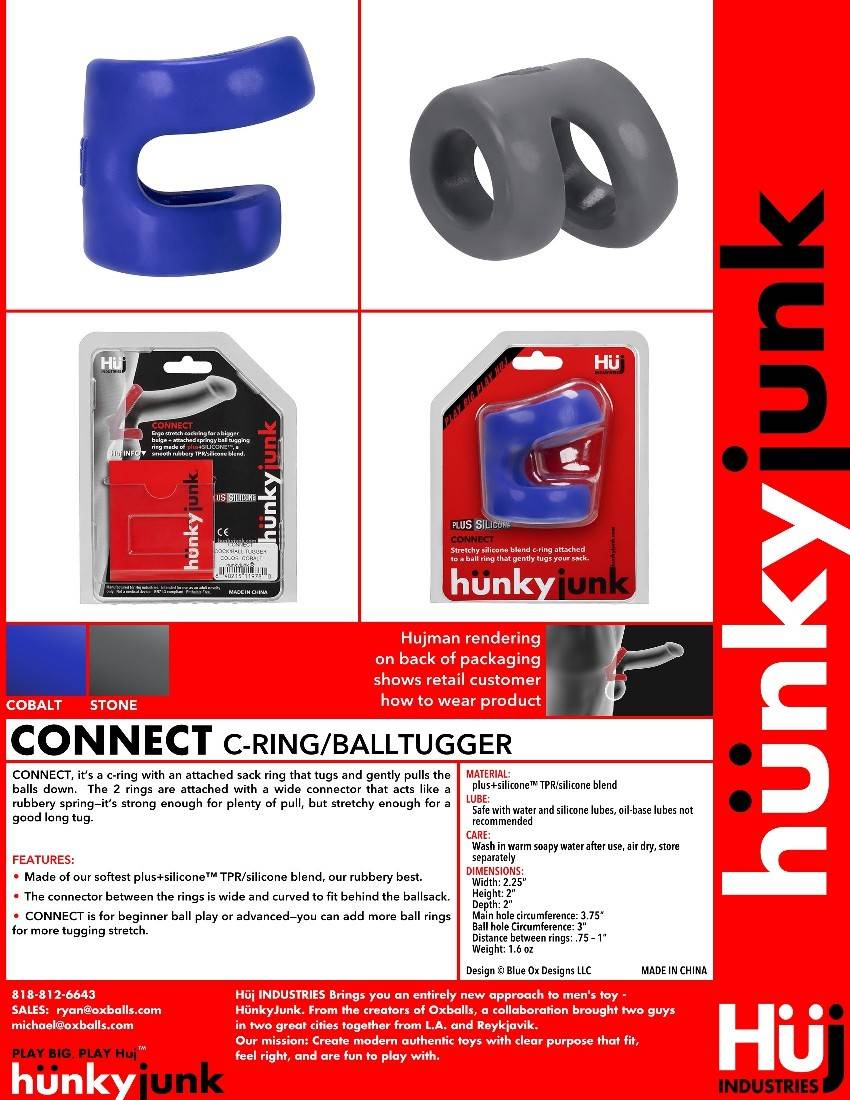 CONNECT is a cockring with an attached sack ring for a guy’s... Hunkyjunk - Connect Tugger Ring - Grey photo-5