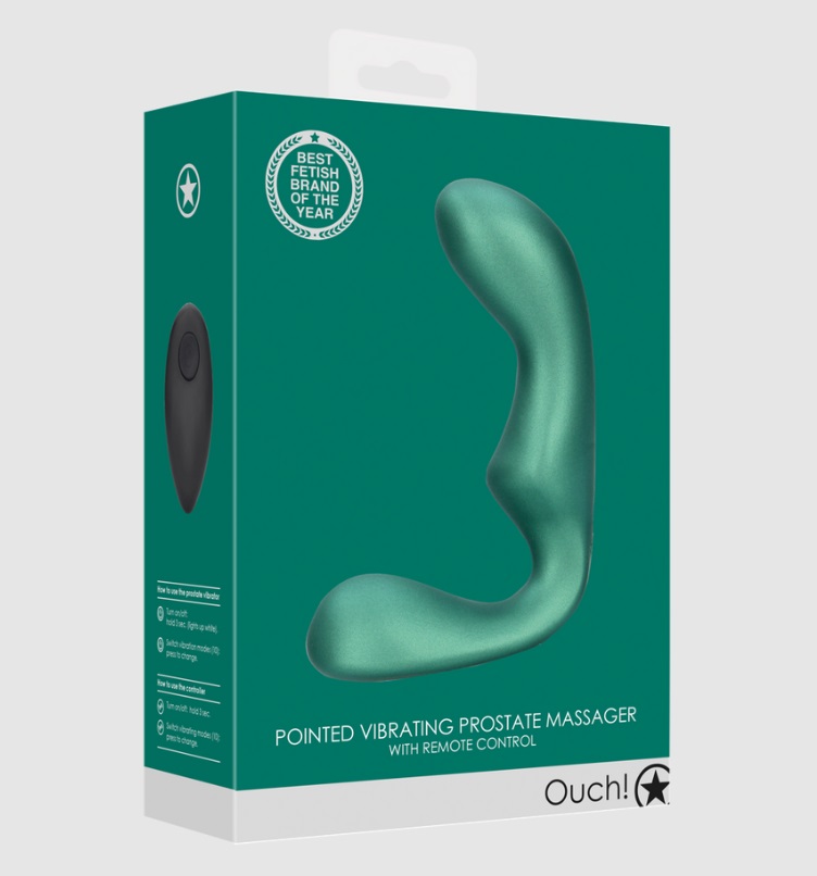 Unlock intense pleasure like never before with the Pointed V... Ouch - Pointed Prostate Massager - Metallic Green photo-8