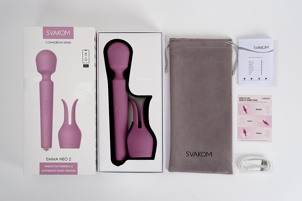 Emma Neo 2 comes with a versatile rabbit ears attachment for... SVAKOM - Emma Neo 2 Interactive Wand Vibrator - Romantic Rose photo-9