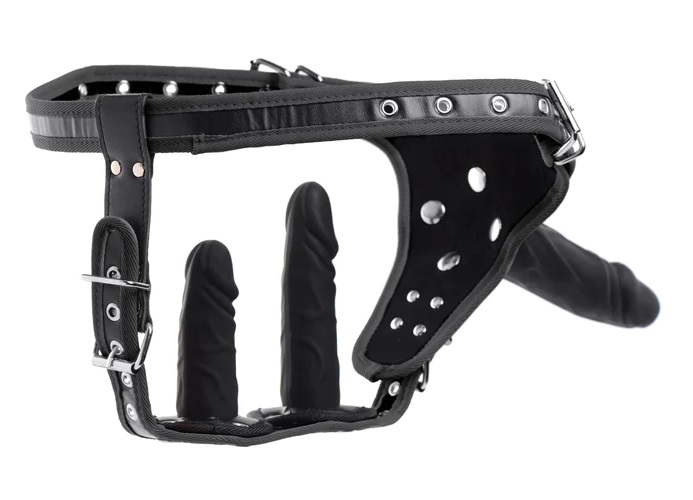 Enjoy feeling completely penetrated as you peg your partner!... Strict - Double Penetration Strap-On Harness - Black photo-3