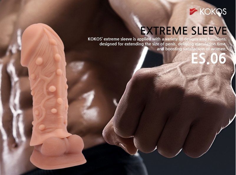 Kokos Extreme Sleeve ES-006 - very elastic nozzle on the pen... Kokos - Extreme Dotted Realistic Cock Sleeve M - Flesh photo-3