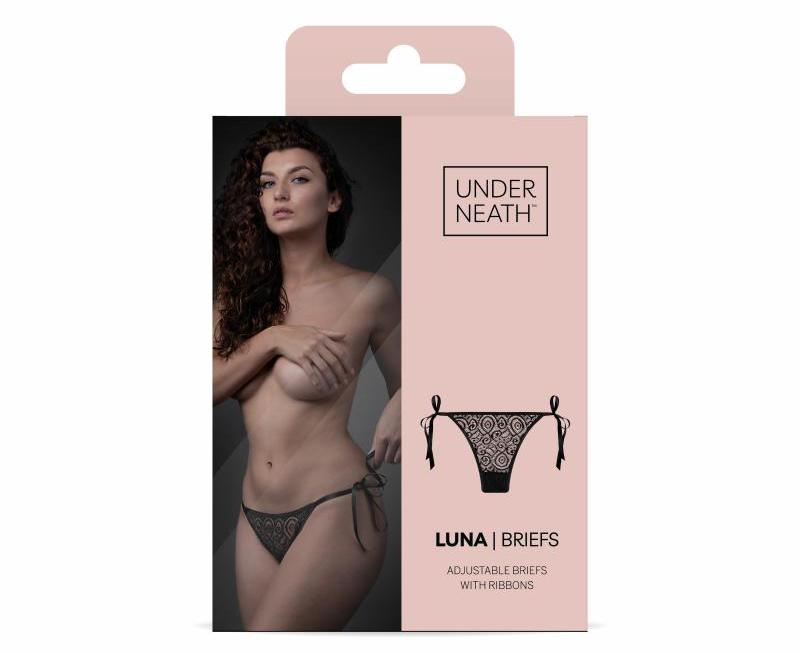 These enticing panties feature a lace pattern and sexy ribbo... Underneath - Luna Panties - Black photo-5