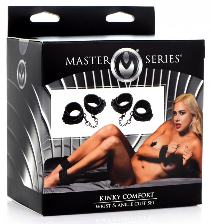 Get kinky with this Wrist and Ankle Cuff Set! The straps are... Master Series - Kinky Comfort Cuffs Set - Black photo-5