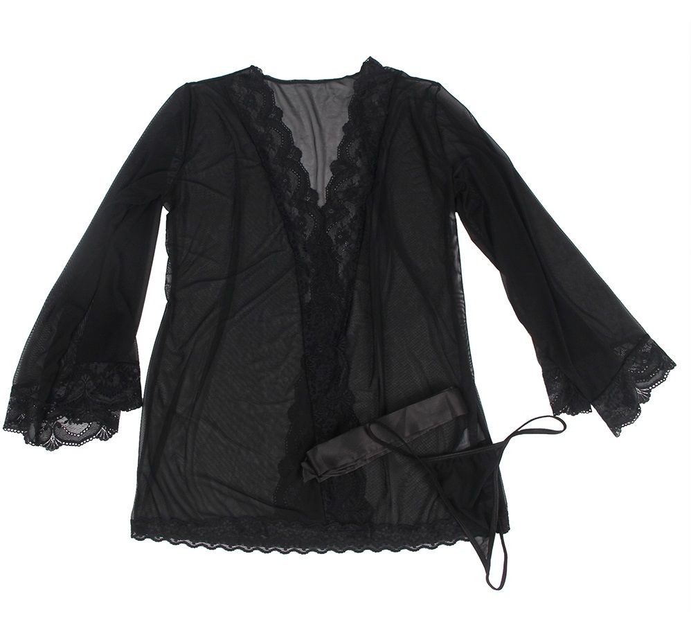 Long sleeve mesh sleepwear elegance robe with belt
Material... Ohyeah - Romantic Robe - Black - 5XL photo-9