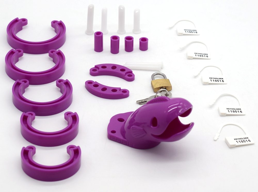 Short Whale head chastity cage
Total high: 110mm
Cage high:... FAAK - Short Whale Chastity Cage - Purple photo-6