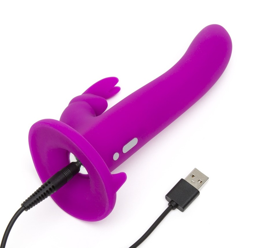 Harness with stimulator in the shape of a bunny made of sili... Happy Rabbit - Vibro Strap-On Harness Set - Purple photo-5