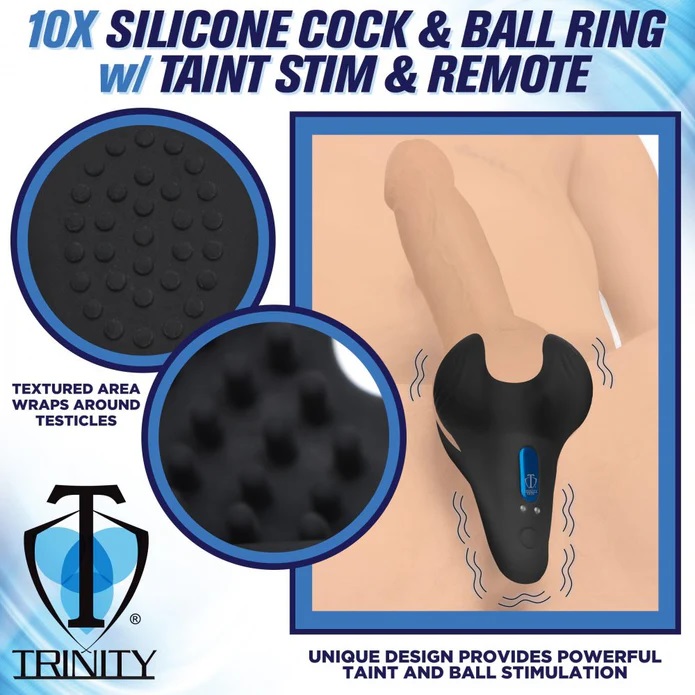 Give your balls a pleasant buzz with this Silicone Cock Ring... Trinity Vibes - Taint Stim Cock & Ball Ring - Black photo-3