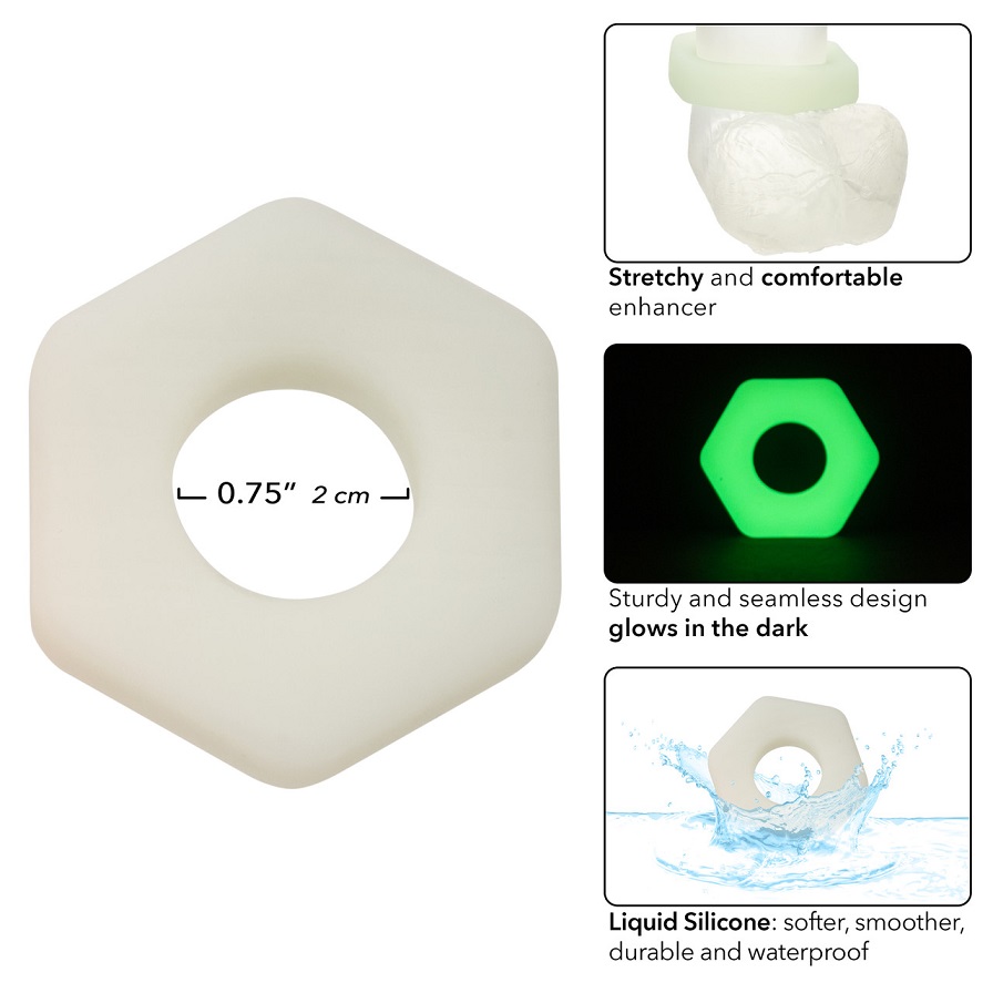 Introduce a new dimension of pleasure to your intimate life ... CEN - Glow In Dark Sexagon Cock Ring - Clear photo-2