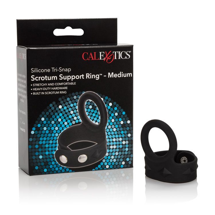 Maximize your orgasmic pleasure with the Silicone Tri-Snap S... CEN - 3-Snap Scrotum Ring Medium - Black photo-4