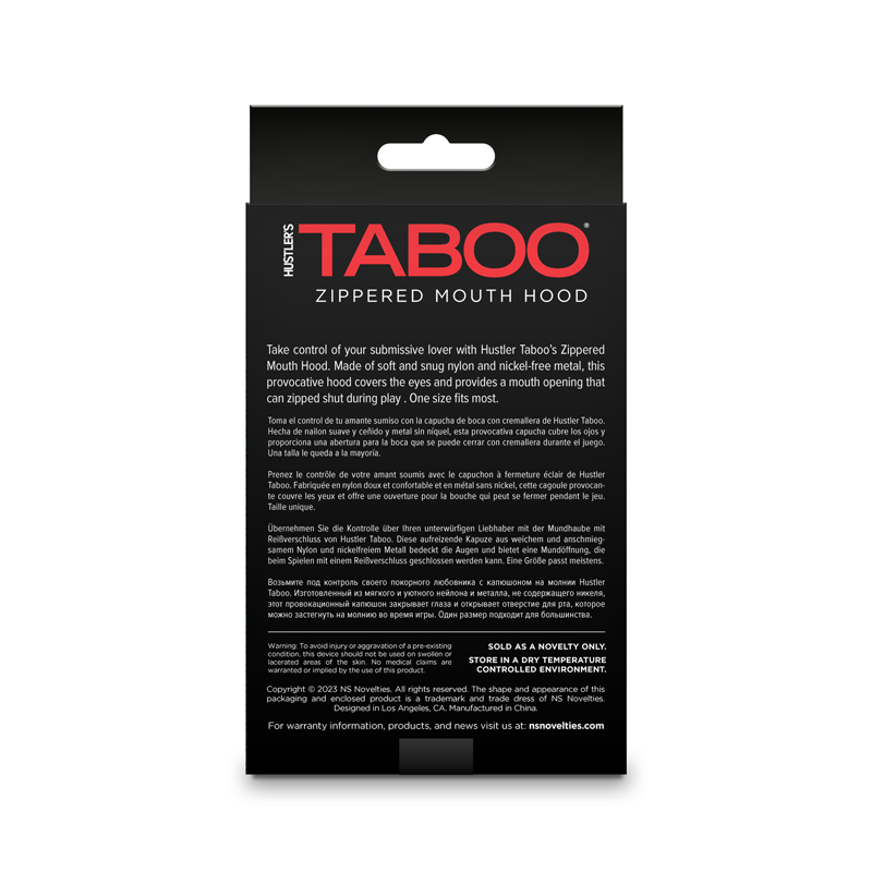 Take control of your submissive lover with Hustler Taboo’s Z... NS Novelties - Taboo Zipper Mouth Hood - Black photo-3